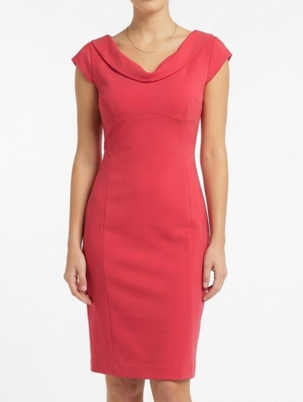 Reiss Coral-Red Cowl Neck Pencil Sheath Dress